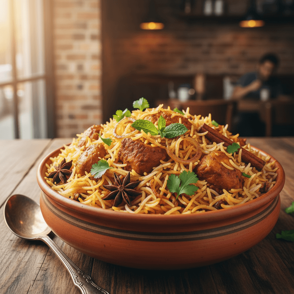 Hyderabadi dum biryani handi with cracked dough lid